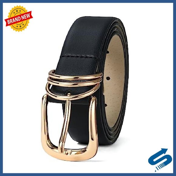 Faux Leather Belt with Gold Buckle, 1.2 Inch Wide, Adjustable Fit main image 8